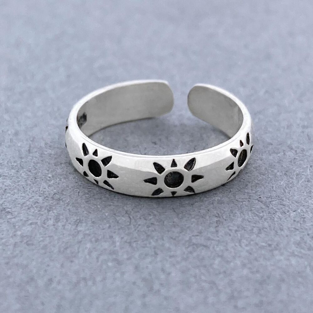 Sun Stamped Sterling Silver Toe Ring Adjustable